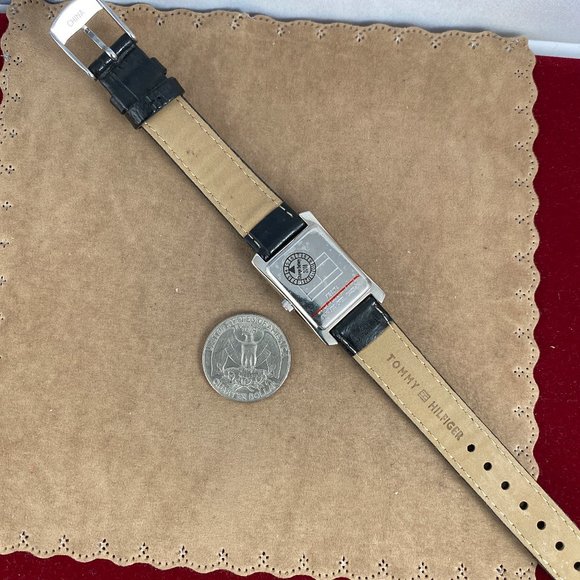 Tommy Hilfiger Black Strap Tank Style Watch Silver Tone Almost New - Picture 6 of 8